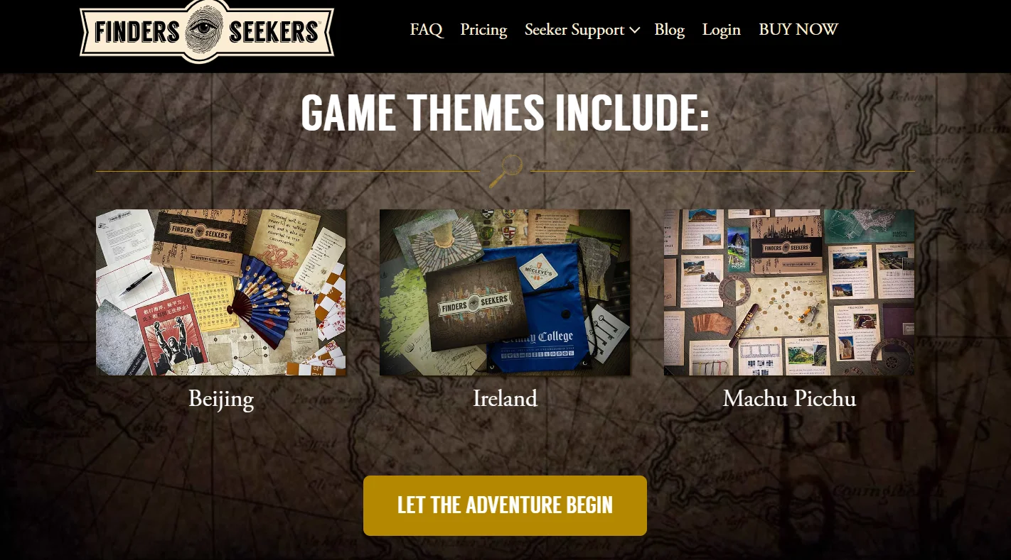 A screenshot of the finders seekers website