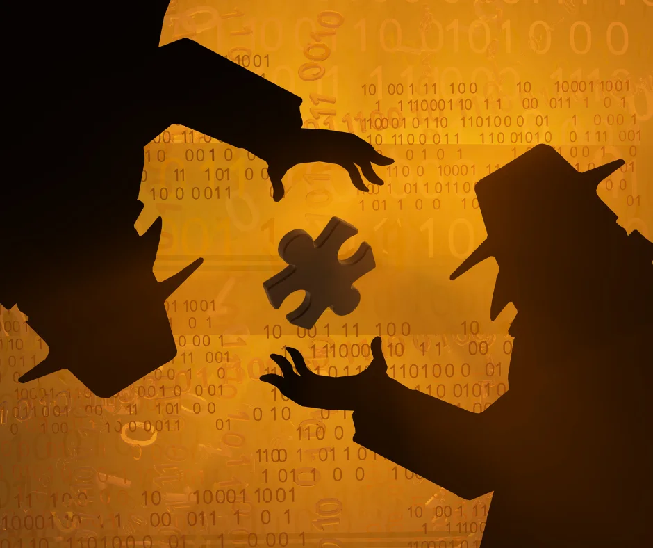 A spy-themed jigsaw puzzle piece