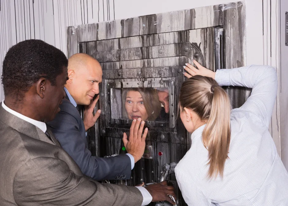 A young group playing escape room games